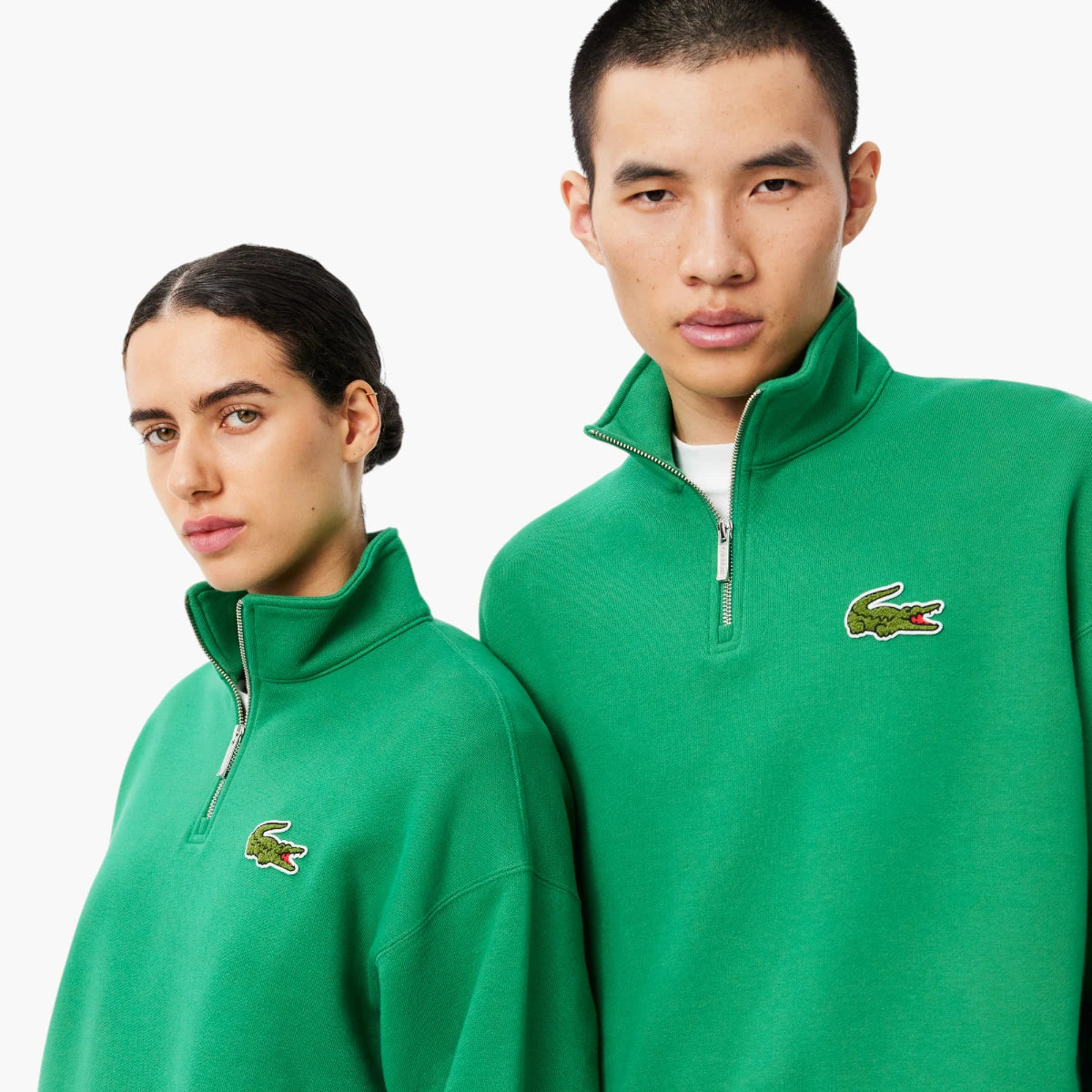 Loose Fit Zip Neck Badge Accent Sweatshirt