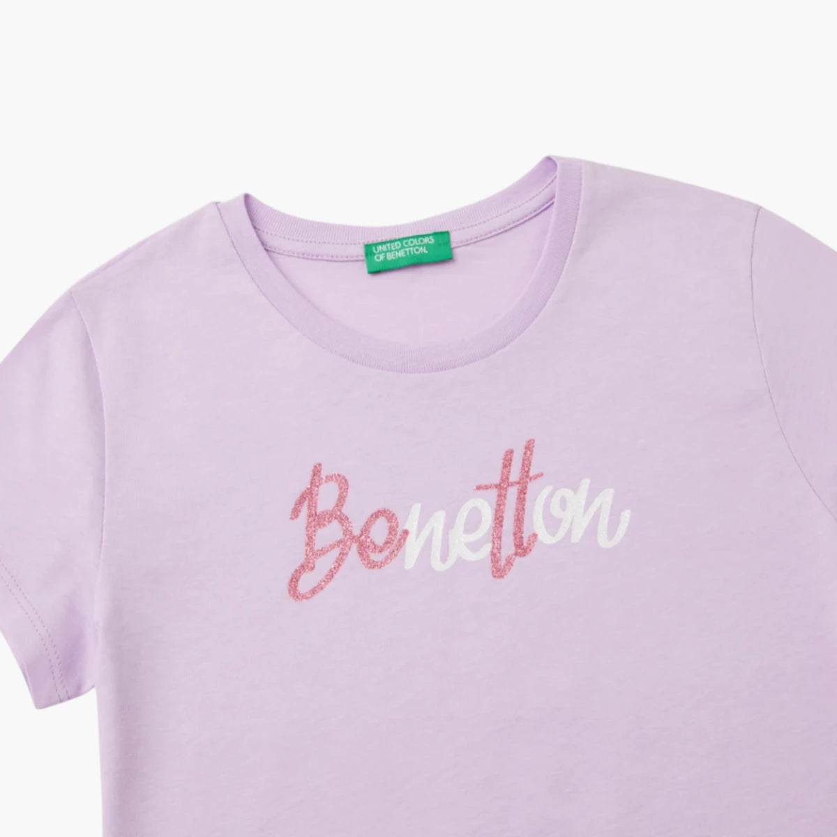 Benetton T-Shirt With Glittery Logo In Organic Cotton | LEVISONS
