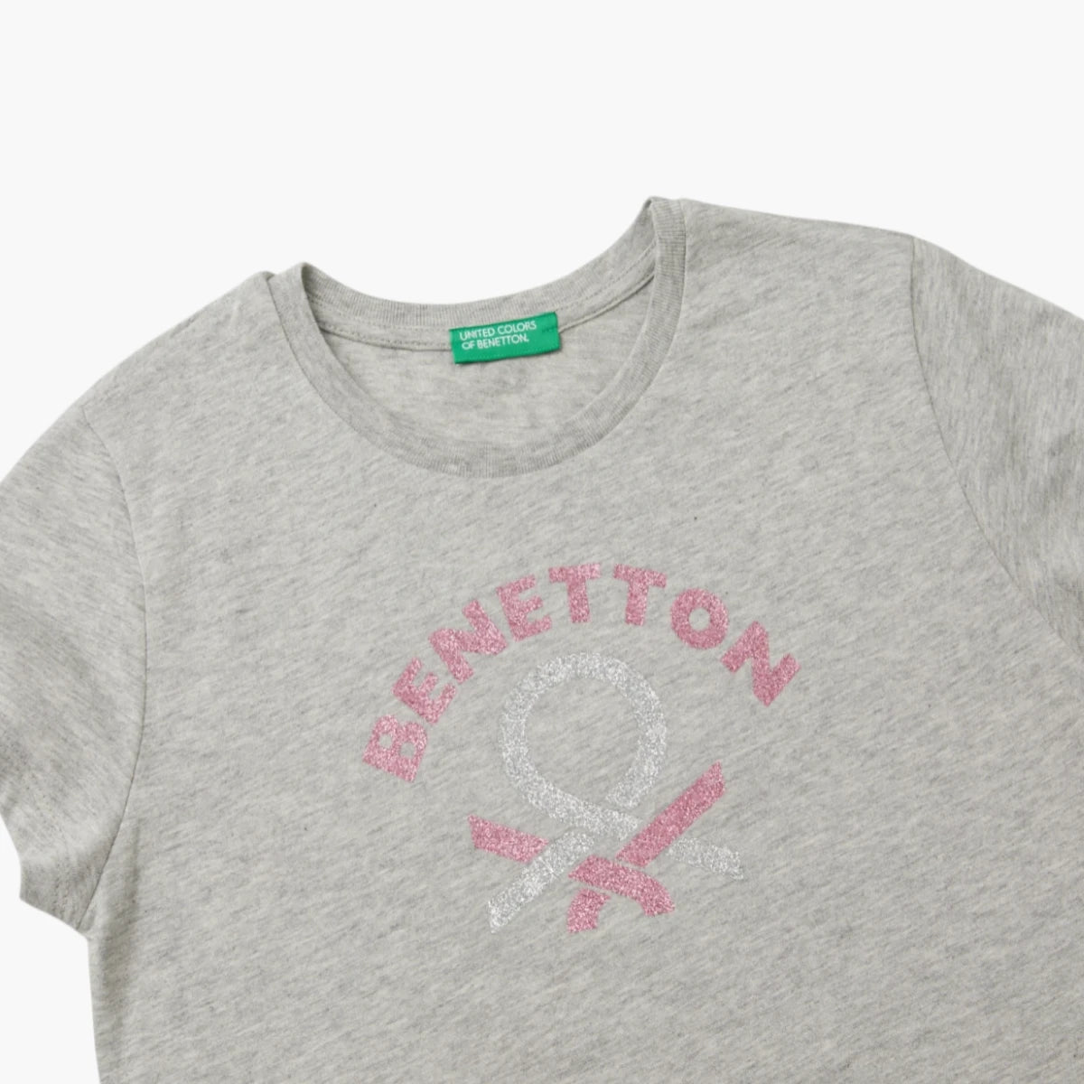 Benetton T-Shirt With Glittery Logo In Organic Cotton | LEVISONS
