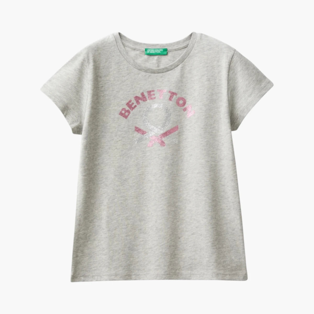 Benetton T-Shirt With Glittery Logo In Organic Cotton | LEVISONS