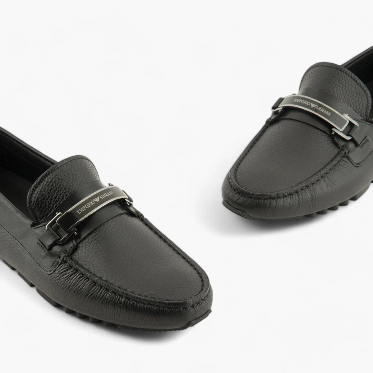 Emporio Armani Pebbled Leather Loafers With Branded Stirrup Bar | LEVISONS