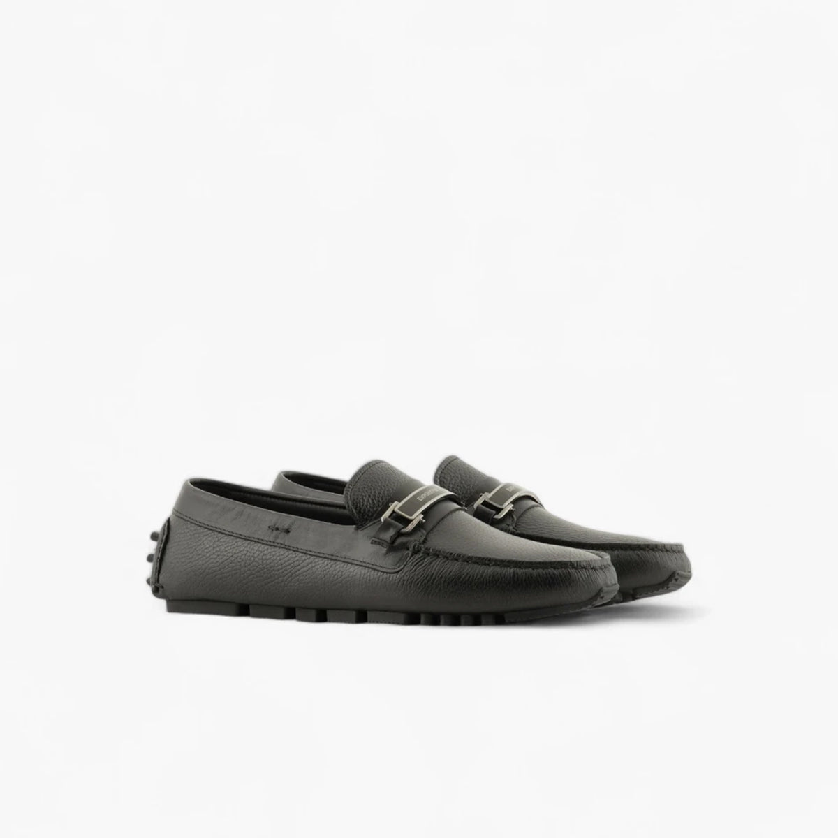 Emporio Armani Pebbled Leather Loafers With Branded Stirrup Bar | LEVISONS