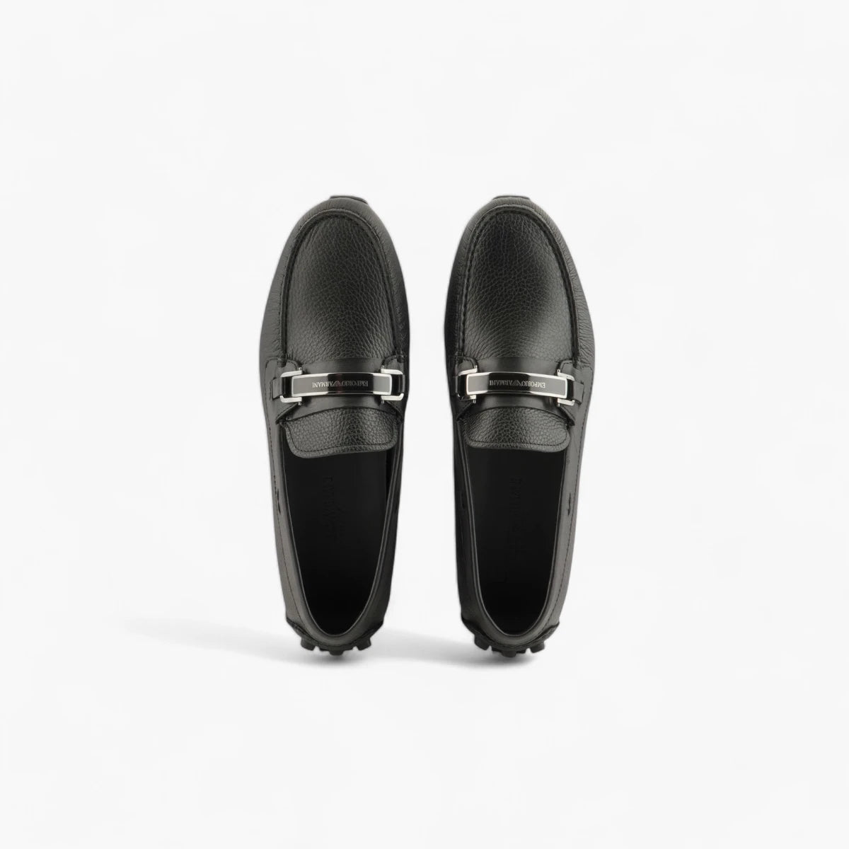 Emporio Armani Pebbled Leather Loafers With Branded Stirrup Bar | LEVISONS