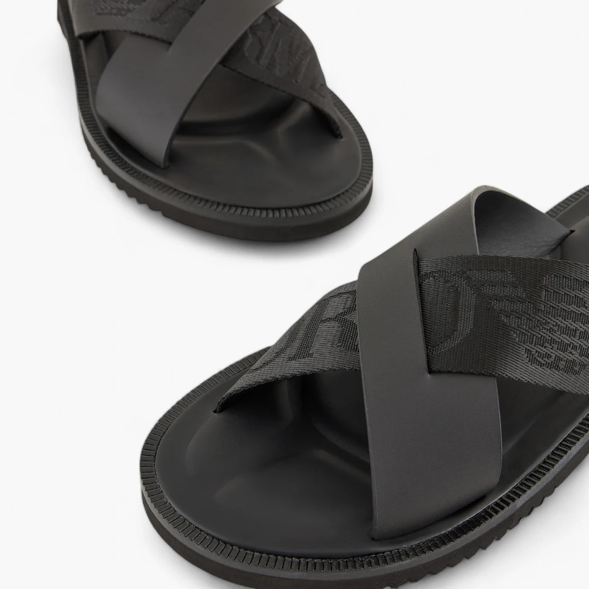 Emporio Armani Leather Sandals With Embossed Cross-Over Logo Strap | LEVISONS