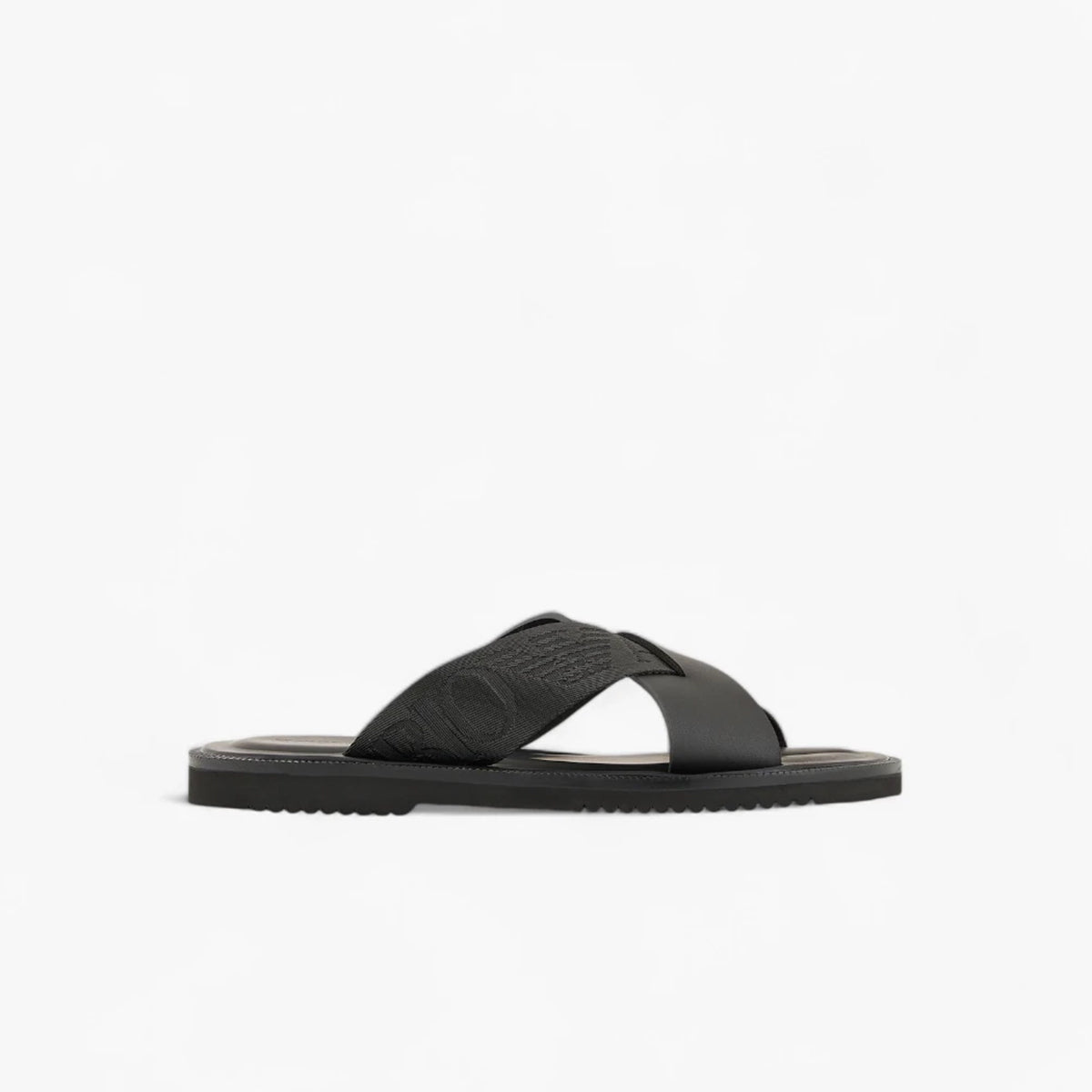 Emporio Armani Leather Sandals With Embossed Cross-Over Logo Strap | LEVISONS