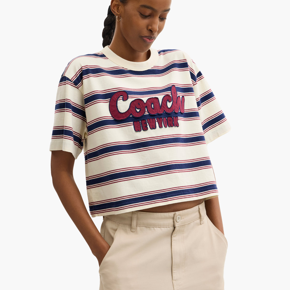 Coach Cursive Coach Striped Cropped T-Shirt | LEVISONS