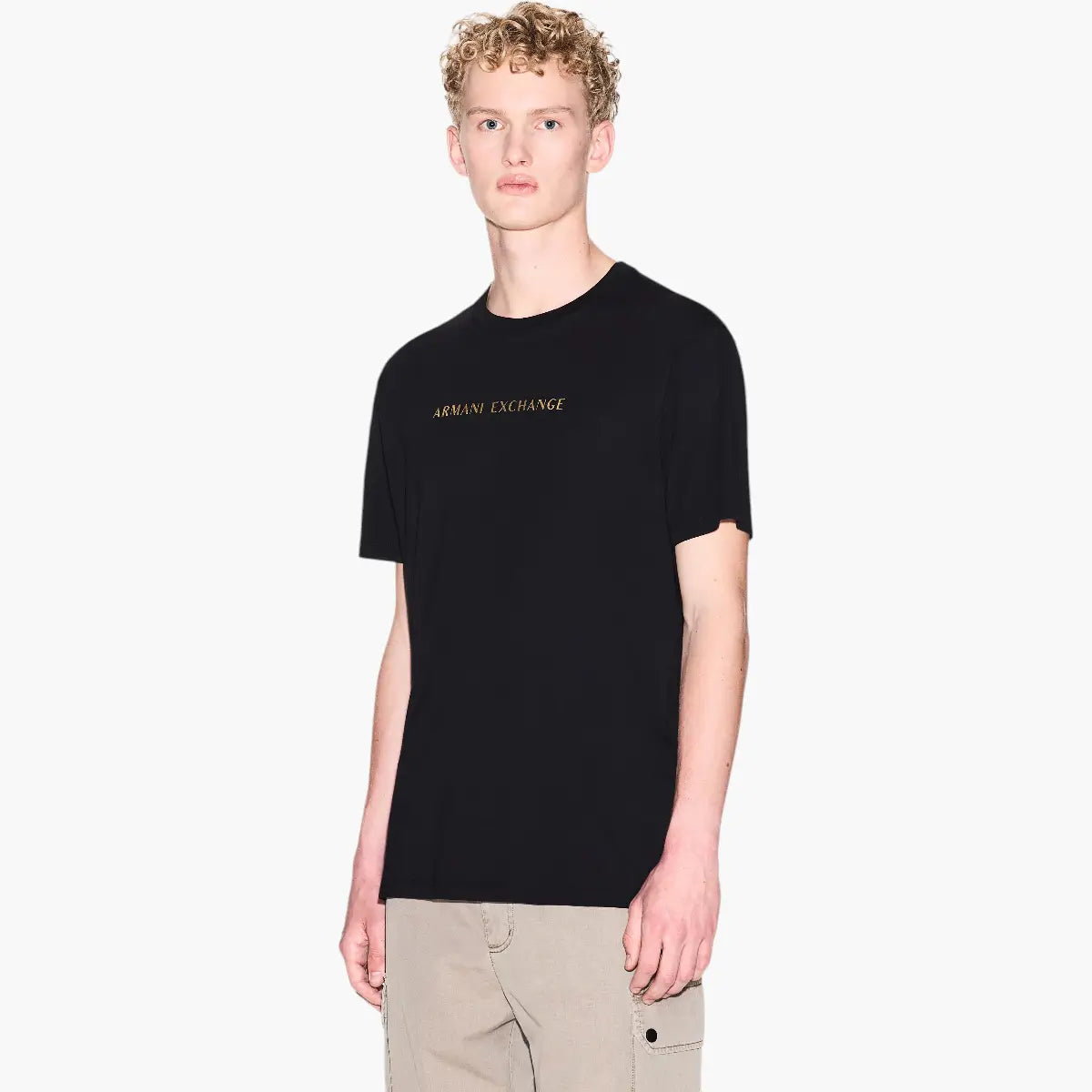 Armani Exchange Black And Gold Regular Fit Cotton Crewneck T-Shirt | LEVISONS