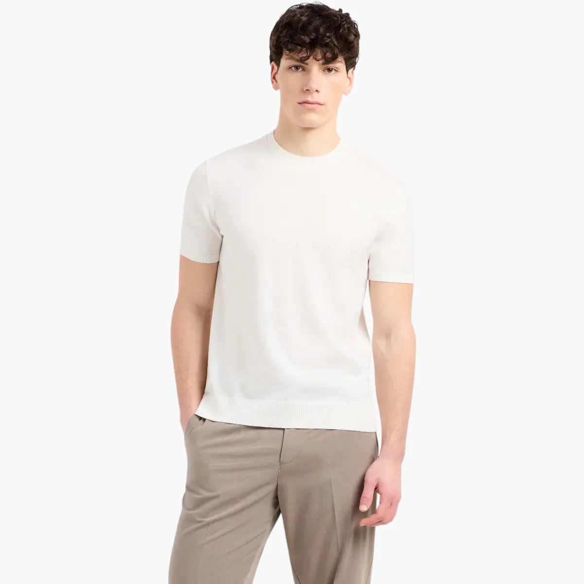 Armani Exchange Regular Fit Round Neck Cotton Knit Pullover With Tonal Embroidered Logo | LEVISONS