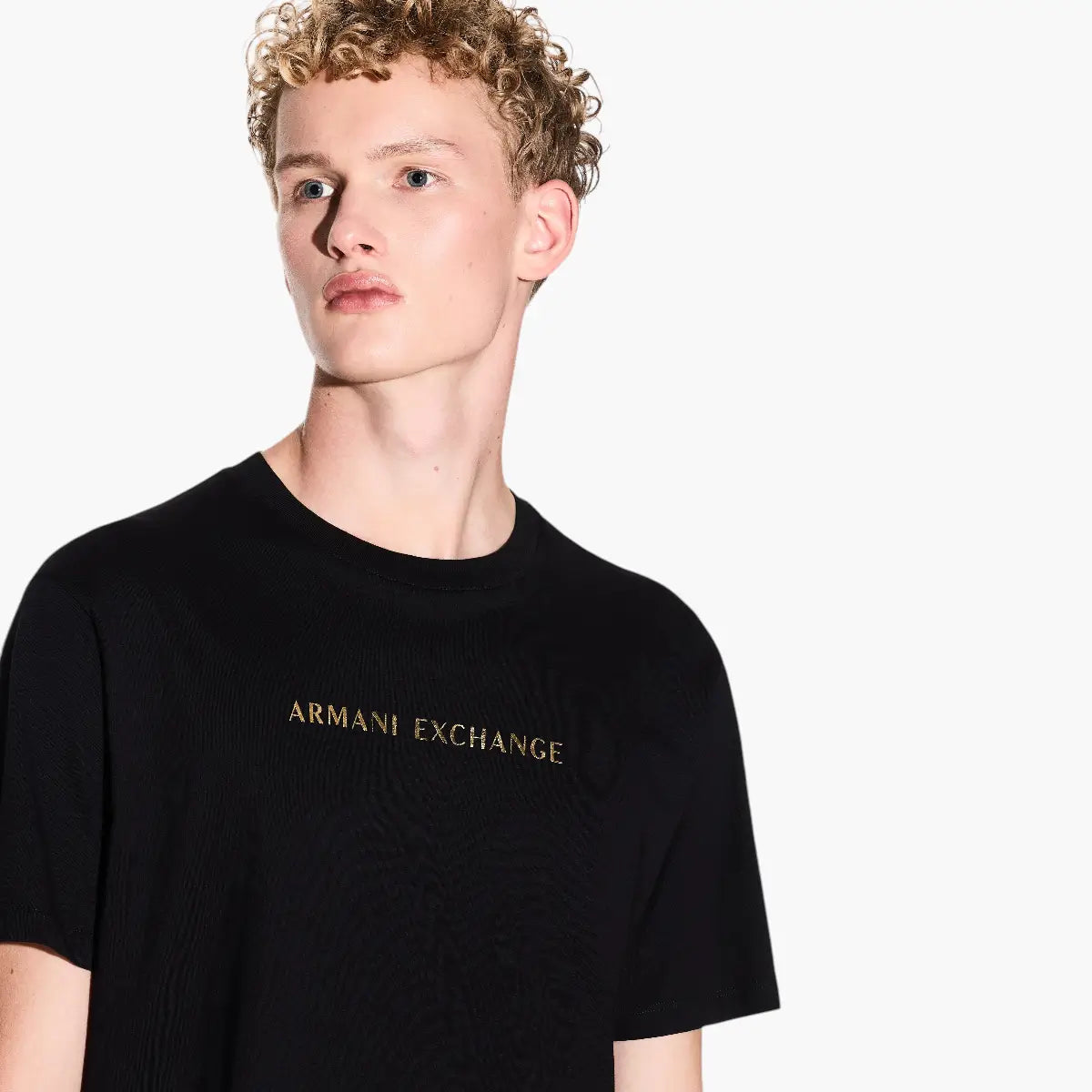 Armani Exchange Black And Gold Regular Fit Cotton Crewneck T-Shirt | LEVISONS