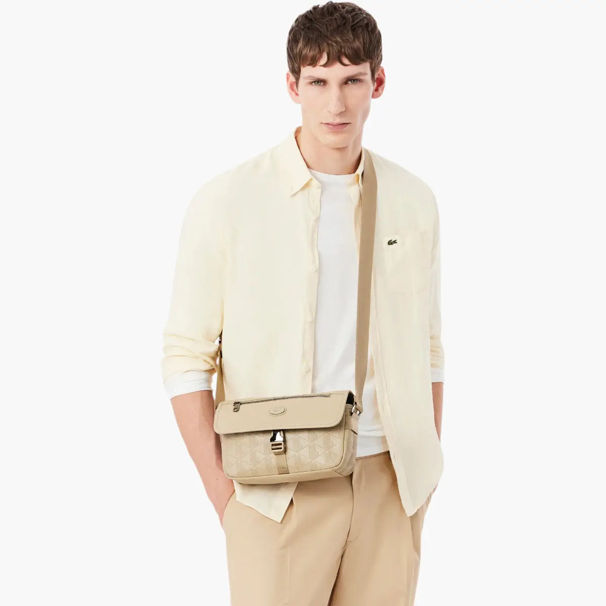 Lacoste Small Monogram Leather Flap Satchel | LEVISONS