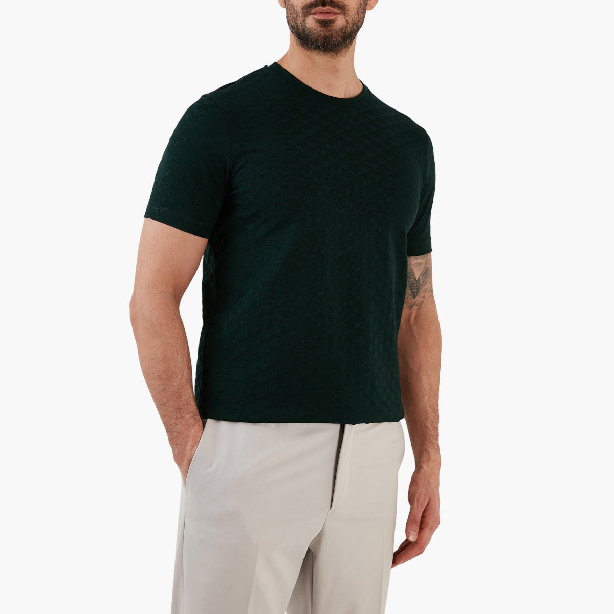 Emporio Armani Mercersied Jersey T-Shirt With All-Over Jacquard Eagle | LEVISONS
