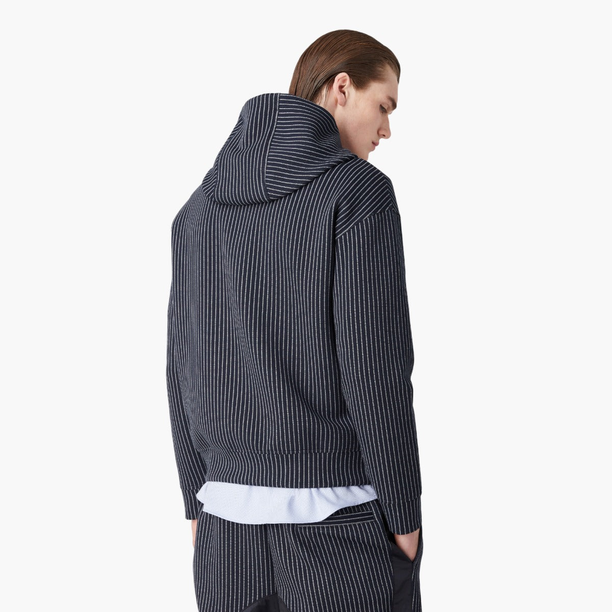 Emporio Armani Hooded Sweatshirt In Pinstriped Jersey | LEVISONS