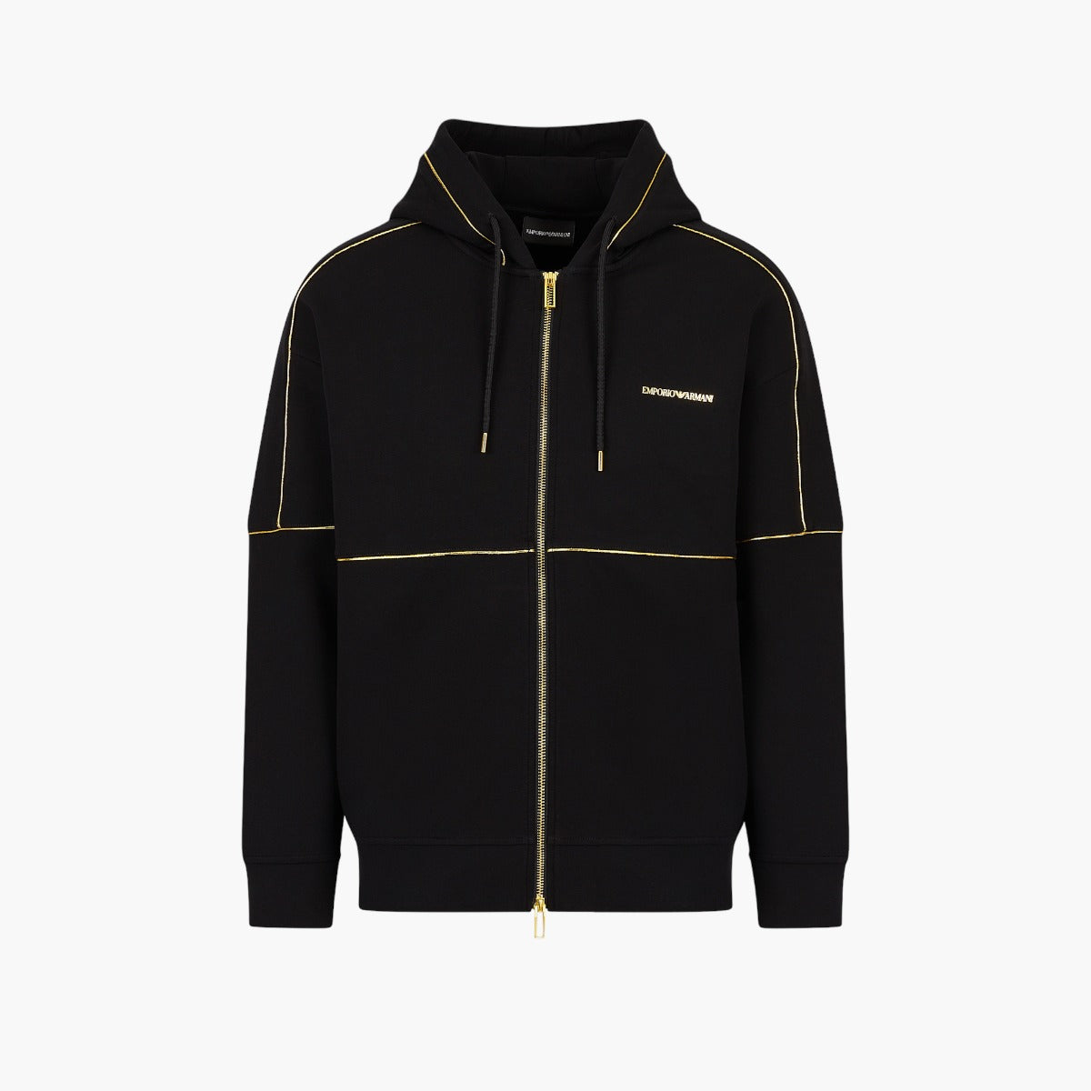 Double-Jersey Hooded Zip-Up Sweatshirt With Gold Details And Log – Levisons