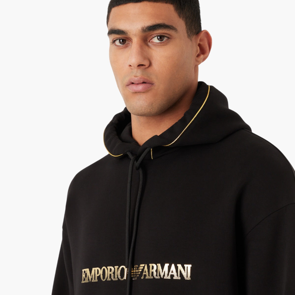 Emporio Armani Double-Jersey Hooded Sweatshirt With Gold Details And Logo | LEVISONS