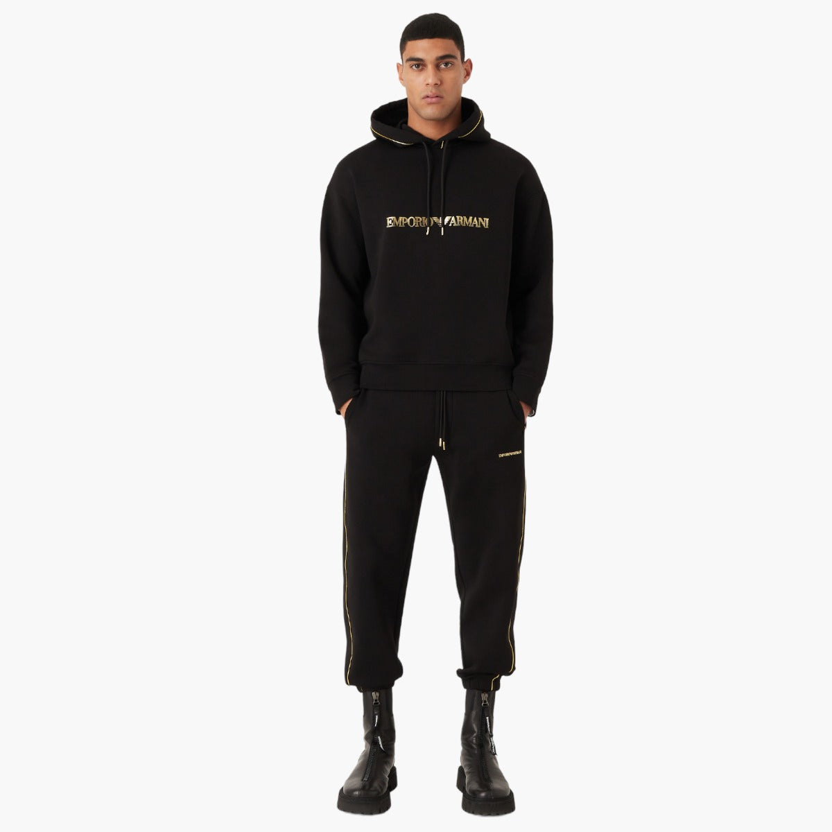 Emporio Armani Double-Jersey Hooded Sweatshirt With Gold Details And Logo | LEVISONS