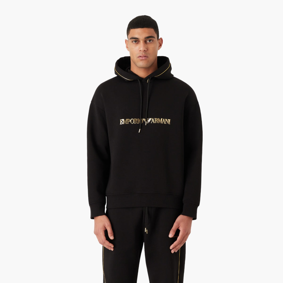 Emporio Armani Double-Jersey Hooded Sweatshirt With Gold Details And Logo | LEVISONS